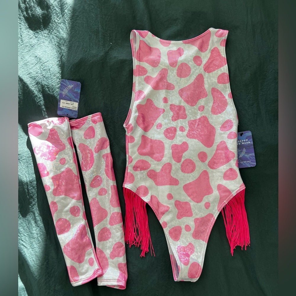 Freedom Ravewear strawberry milkshake sideboob body suit and arm sleeves!